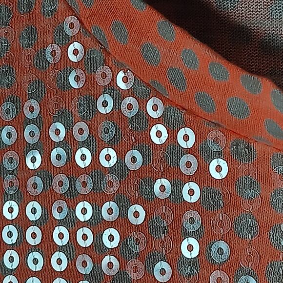 Old Navy Long Sleeve Top Size Small Orange Sequined Gray Polka Dots Cotton Blend - Picture 4 of 6